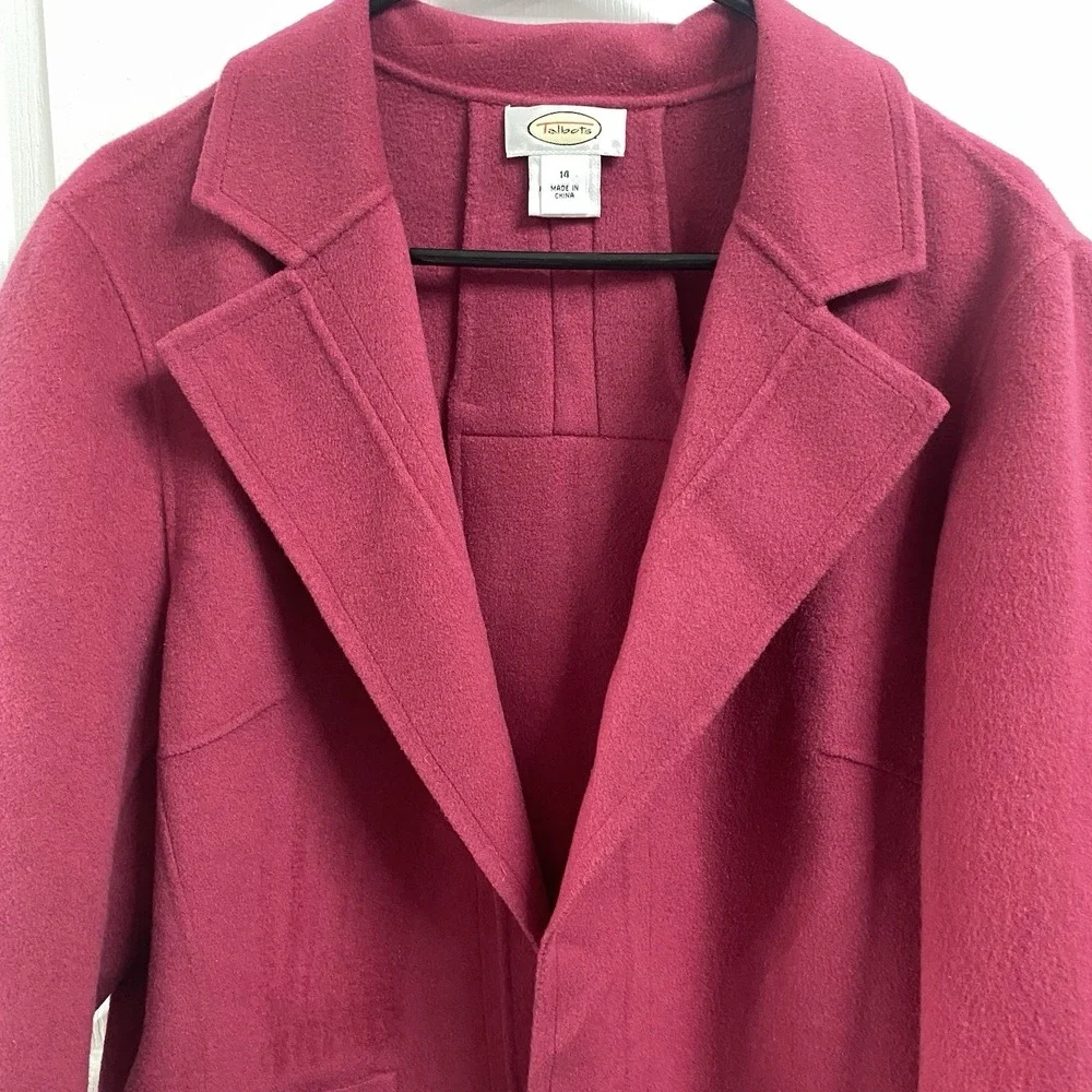 TALBOTS Womens 100%‎ Wool Open front Hot Pink Blazer Back Pleat Jacket Sz.14 EUC